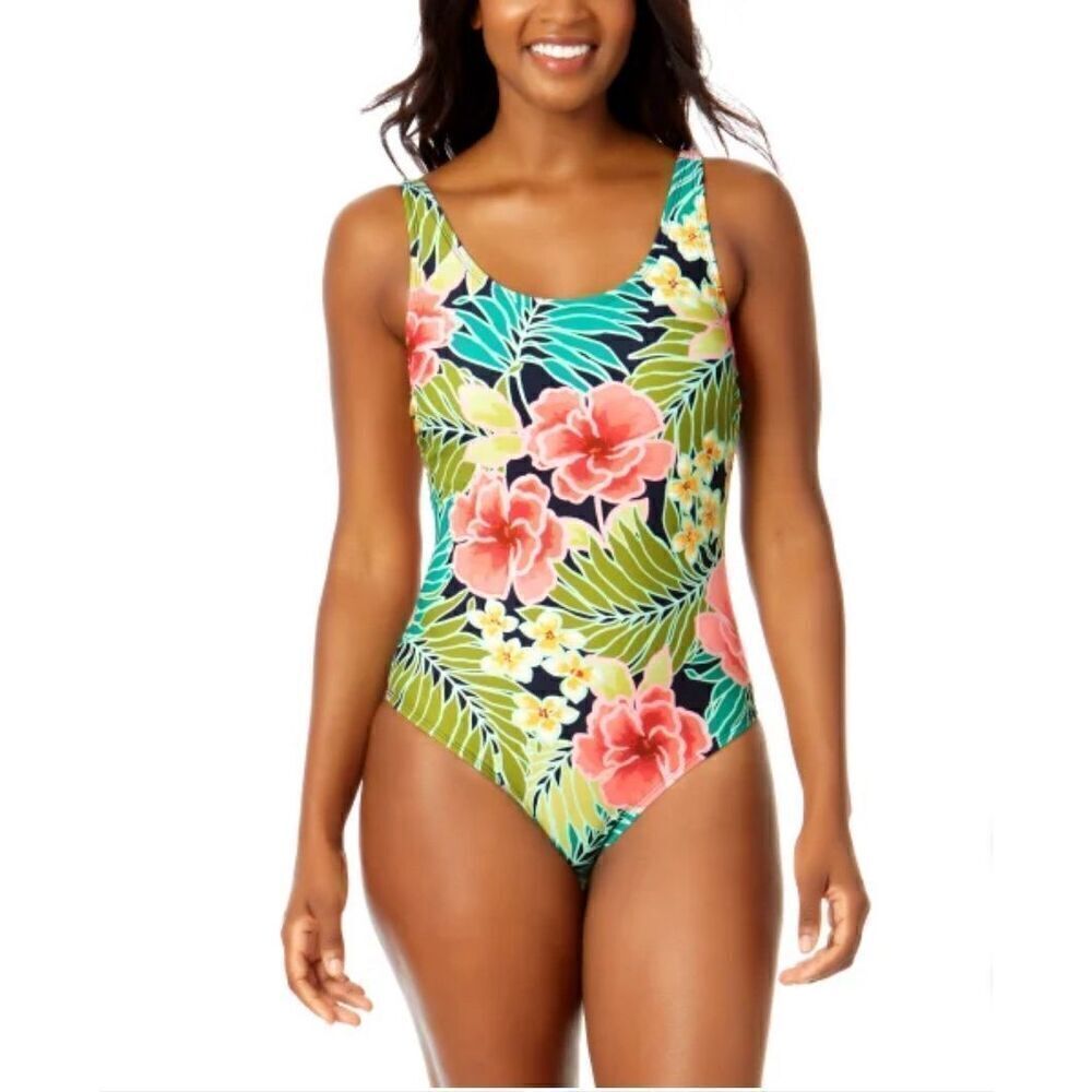 NWT HURLEY Size Medium One-Piece Swimsuit‎ Pink Poppy Floral Adjustable Straps
